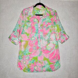 Lilly Pulitzer Captiva Tunic Sz Medium Don't Give A Chuck in Flamingo Pink